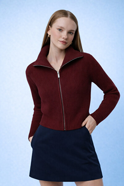 HAKKE Wide Fit Turn-Down Collar Zippered Knitwear Cardigan