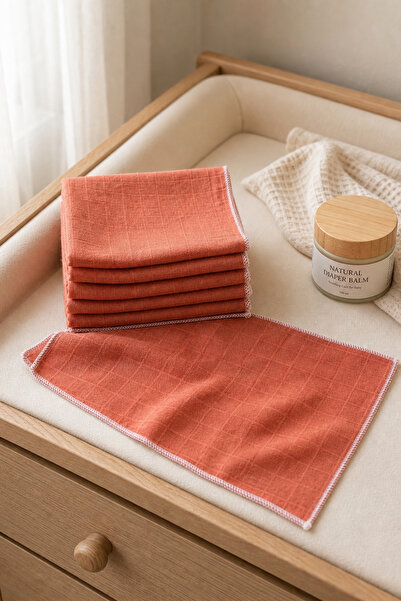 Ponchik 5-Piece Single Layer Checkered Baby Mouth Wipes 100% Cotton Muslin 24...