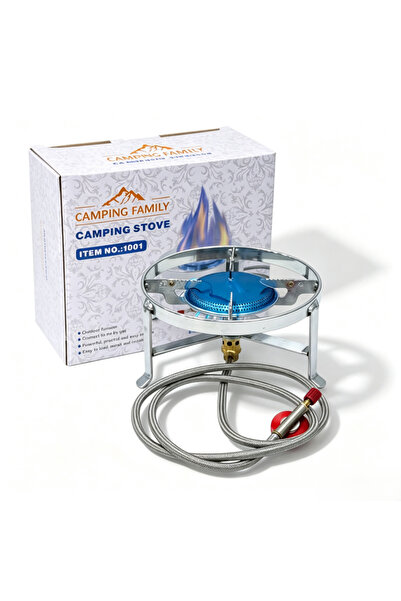 CAMPING FAMILY موقد تخييم محمول مع خرطوم غاز 100 سم، موقد غاز خارجي من الفولا...