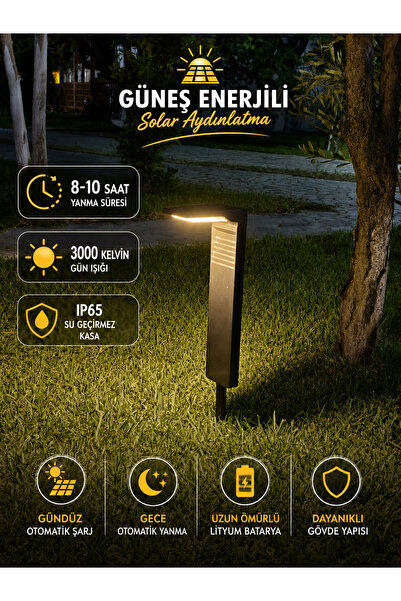 repplam 10W Solar Led Bahçe Armatür Kazıklı Günışığı Güneş Enerjili Çim Armat...