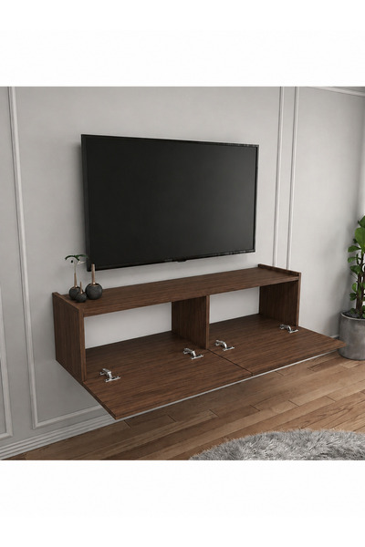 Egecan Mobilya Ceviz 120 Cm Tv Ünitesi Tv Sehpası Duvar Rafı Kitaplık