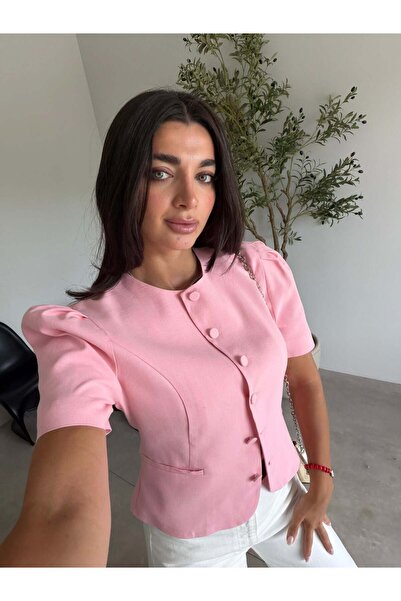 Bade Butik Pembe Düğmeli Kısa Kol Ceket