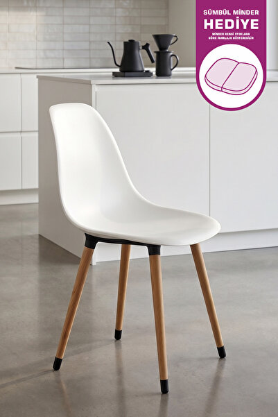 VİLİNZE Eames Naturel Ahşap Ayak Plastik Beyaz Sandalye
