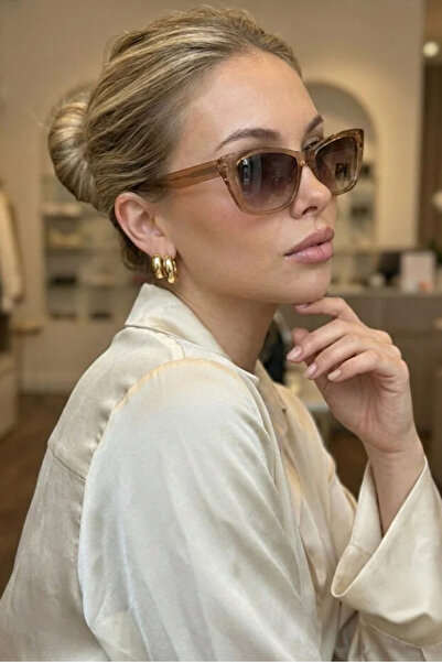 Chunky Frame نظارات شمسية كلاسيكية للجنسين على شكل عين القطة باللون العسلي
