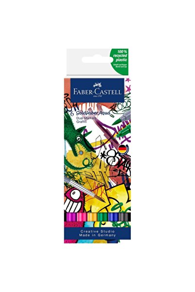 Faber Castell Goldfaber Aqua 6’lı Çift Uçlu Graffiti Markör Seti, Su Bazlı, F...