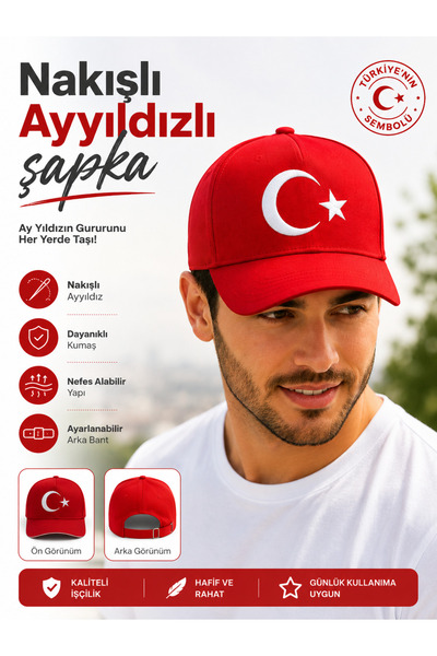 Asyabayrak Premium Kalite Nakış işleme Ay Yıldızlı Şapka