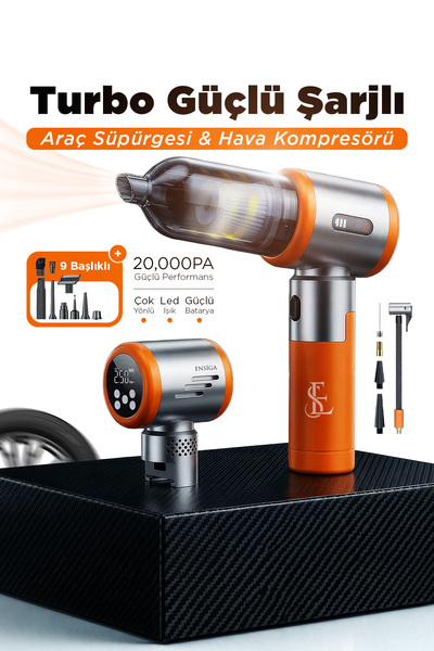 EN SİGA Turbo Güçlü Şarjlı Araç Süpürgesi 20000 Pa Kompresörlü 9 Başlıklı