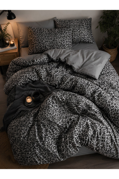 remtex Gray Leopard Patterned Double Duvet Cover Set – Modern Series