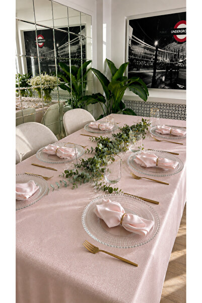 Decamor home Royal Linen Textured Glittery Candy Pink Tablecloth (Napkins Not...