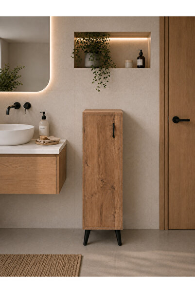 Egecan Mobilya Atlantik Çam Tek Kapaklı 3 Raflı Banyo Dolabı Havlu Dolabı Kiler Dolabı Erzak Dolabı Ekmek Dolabı