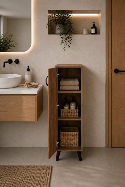Egecan Mobilya Atlantik Çam Tek Kapaklı 3 Raflı Banyo Dolabı Havlu Dolabı Kiler Dolabı Erzak Dolabı Ekmek Dolabı