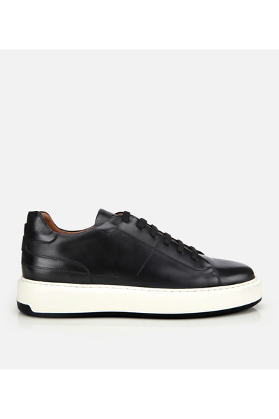 Hotiç Men's Leather Black Soft Textured Casual Shoes