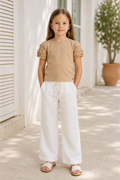 Mutlu Kids Ruffle Detailed Elastic Short Sleeve Girls' T-Shirt