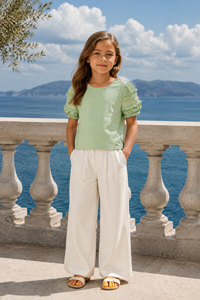 Mutlu Kids Ruffle Detailed Elastic Short Sleeve Girls' T-Shirt