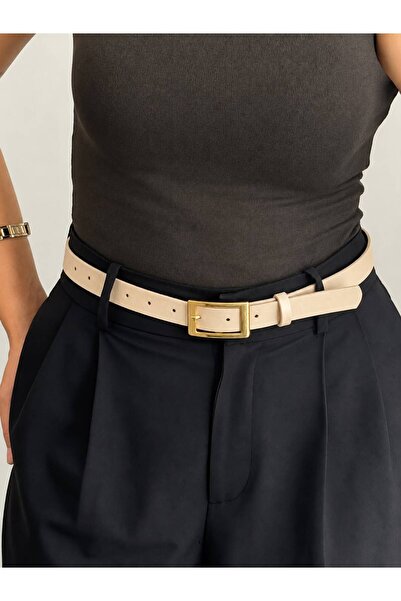 LİA KEMER Square Gold Buckle Belt Waist Belt Coat Belt Dress Belt Trouser Belt