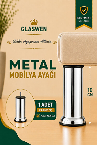 GLASWEN Metal Support Leg 10 cm Chrome Furniture Sofa Plinth Seat Unit Feet M...
