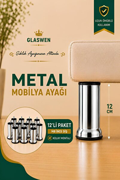 GLASWEN 12 bucăți picioare de susținere din metal, 12 cm, cromate, pentru mob...