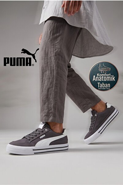 Puma حذاء رياضي كاجوال للرجال من Court Classic Vulc FS باللون الرمادي (396353...