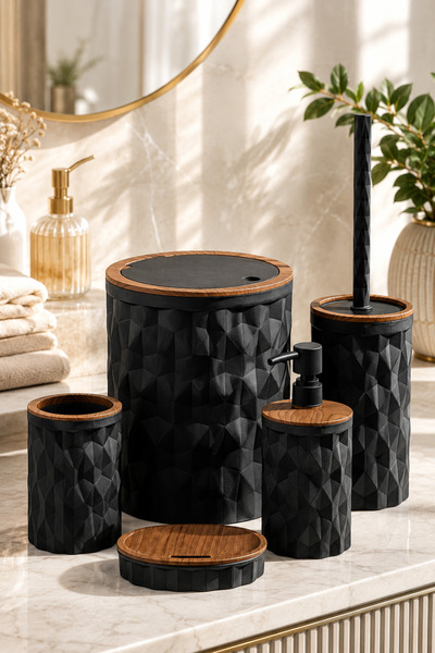 Store Hgy Home Wood Look Black Diamond 5-Piece Bathroom Set