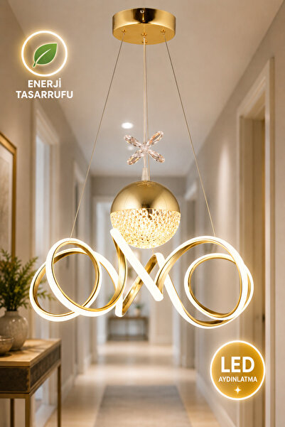 NisaLuce Viento led avize Altın •• Modern Ledli Avize Salon Avizesi Antre Hol...