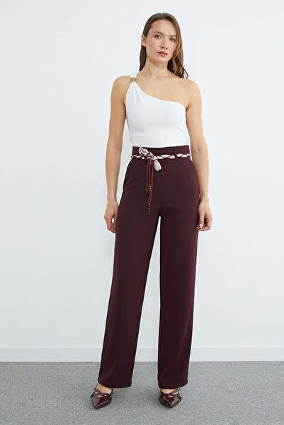 Fulla Moda High Waist Palazzo Trousers with Belt Detail