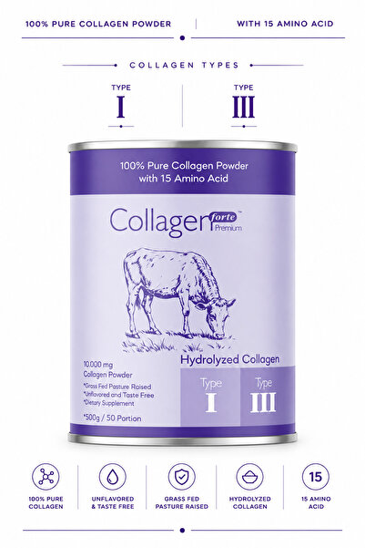 Collagen Forte Platinum Collagen Powder 500g, %100 Saf, Doğal Çift Hidrolize ...