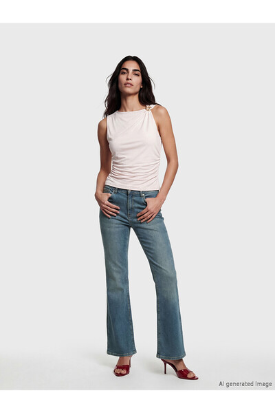 LC Waikiki Trendlucky High Waist Flare Women Jean Pants with Difference