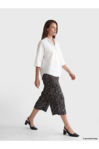 LC Waikiki Alita City Lcw Grace Black Combed Cotton Patterned Standard & Regu...