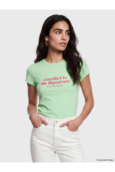 LC Waikiki Original Oval Collar Printed Women's T-Shirt
