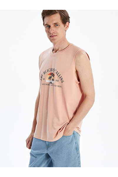LC Waikiki Nevavm Men's Sleeveless T-Shirt with Oval Collar and Printed Design