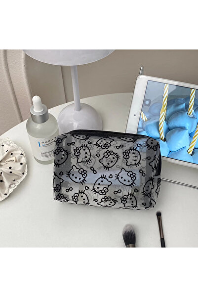 Choice1 White Black Mesh Cute Makeup Bag Portable Cosmetic Pouch Large Capaci...