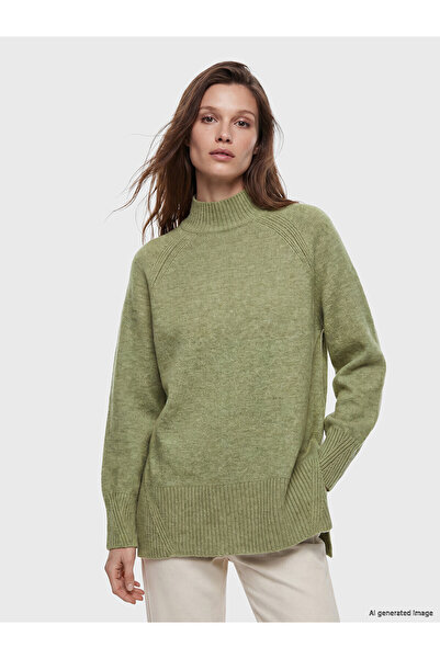 LC Waikiki Lcw Modest Green Half Turtleneck Oversize Women's Knitwear Tunic
