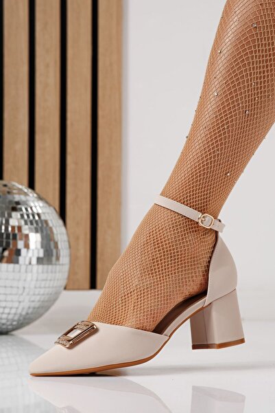 Zaira Pantofi cu toc dama bej din piele ecologica Adina #24244 - 40
