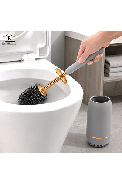 Elindor ®   Set perie de toaletă din silicon, pentru baie, gri, auriu
