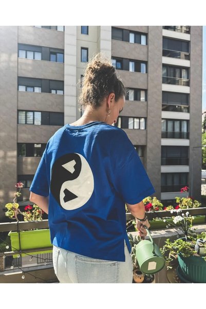 destekar Siyah Beyaz Kalbim Boxy Crop Tişört