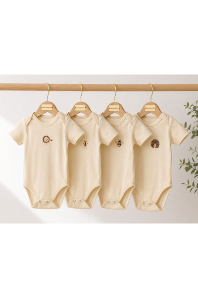 MİNİMELO BABY Minimelo Nakışlı 4'lü Çıtçıtlı Bebek Body Seti %100 Pamuk Kutul...