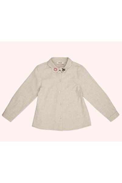 Panço Girl's Shirt with Bee and Flower Embroidery on the Collar, Ages 3-11, B...