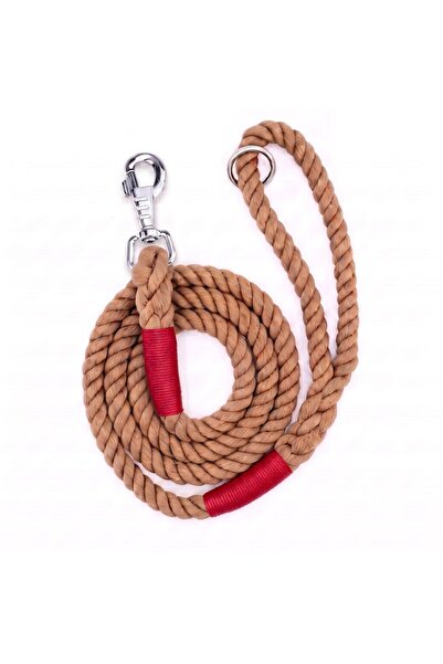 Lusi Doog Brown Dog Collar (RED DETAILED) Dog Leash Natural Cotton Rope Rope