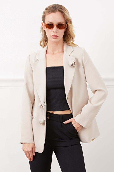 Fulla Moda Shoulder Padded Blazer Jacket with Floral Accessories