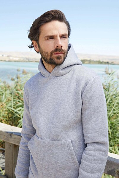 Fulla Moda 3 İplik Basic Kanguru Cepli Slim Fit Kapüşonlu Sweatshirt