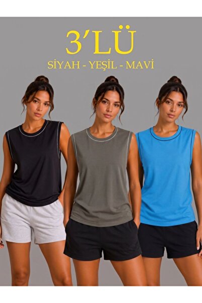 Generic Brand Women's 3-Piece Sleeveless Sports Athlete Set Summer Crew Neck ...