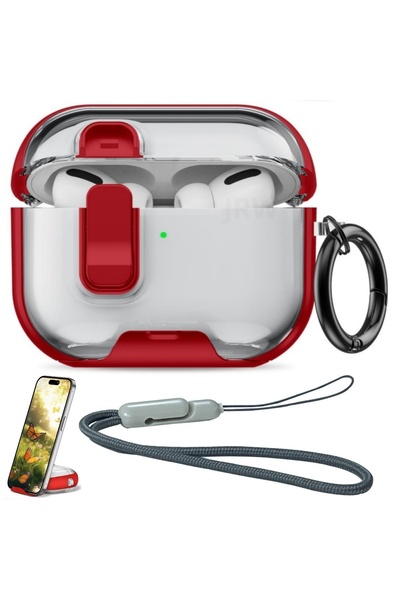 choice2 غطاء أحمر لسماعات Airpods Pro 3 مع قفل آمن وحامل للهاتف، غطاء واقي نا...