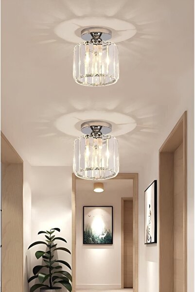 Fico Home Luxury Tavan Kristal Taşlı Avize Krom Hol Antre Avize Büyük Boy