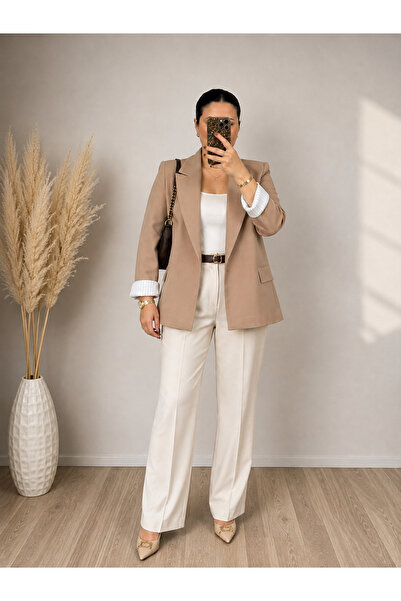 Vizon Collection Çizgi Detaylı Bej Blazer