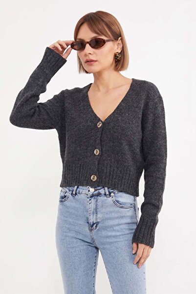 Fulla Moda Cardigan tricot cu decolteu în V cu nasturi