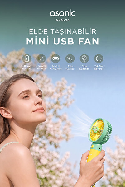 Asonic AFN24 Sarı 250mAh Elde Taşınabilir Masaüstü Usb Fan