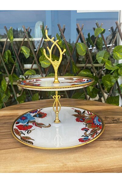 GÜRCÜGLASS Çiçek desen beyaz iki katlı kurabiyelik