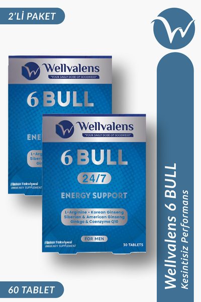 Wellvalens 6 Bull Erkek Takviyesi İkili Paket 60 Tablet | Ginseng, L-Arginine...