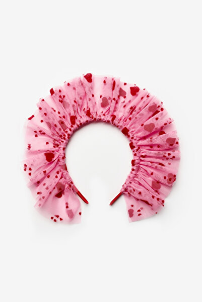 Le Mabelle Pink Flock Heart Printed Girls' Tulle Crown