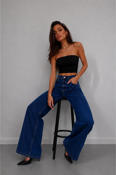 nd jeans Kadın High Waist Stretch Wide Leg Jean – Likralı Geniş Paça Rahat Ka...